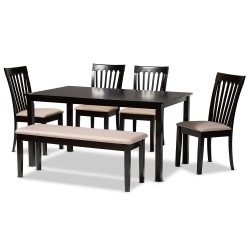 Baxton Studio Minette Modern and contemporary Sand Fabric Upholstered and Dark Brown Finished Wood 6-Piece Dining Set